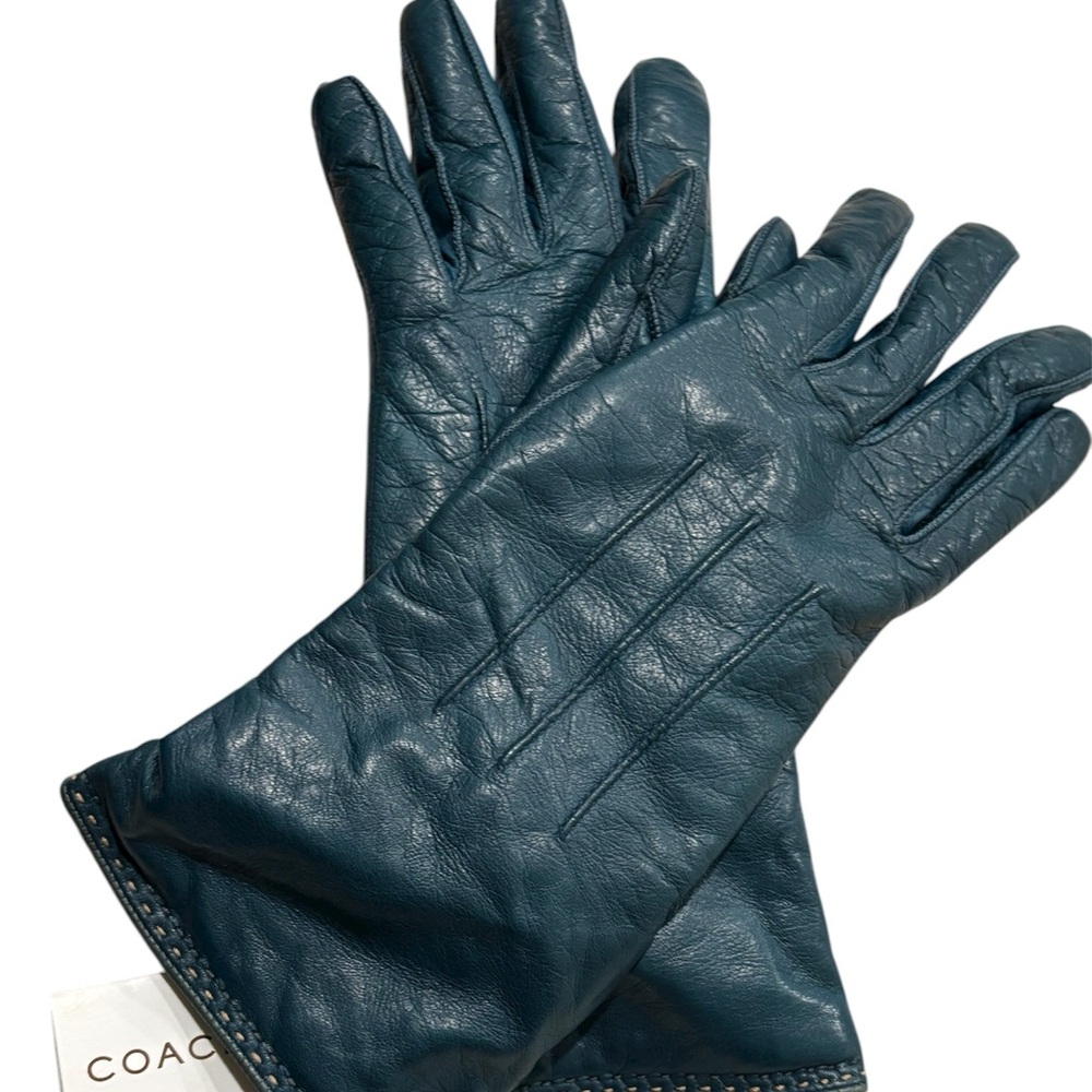 Coach Vintage Morocan Blue Leather Gloves BNWT
